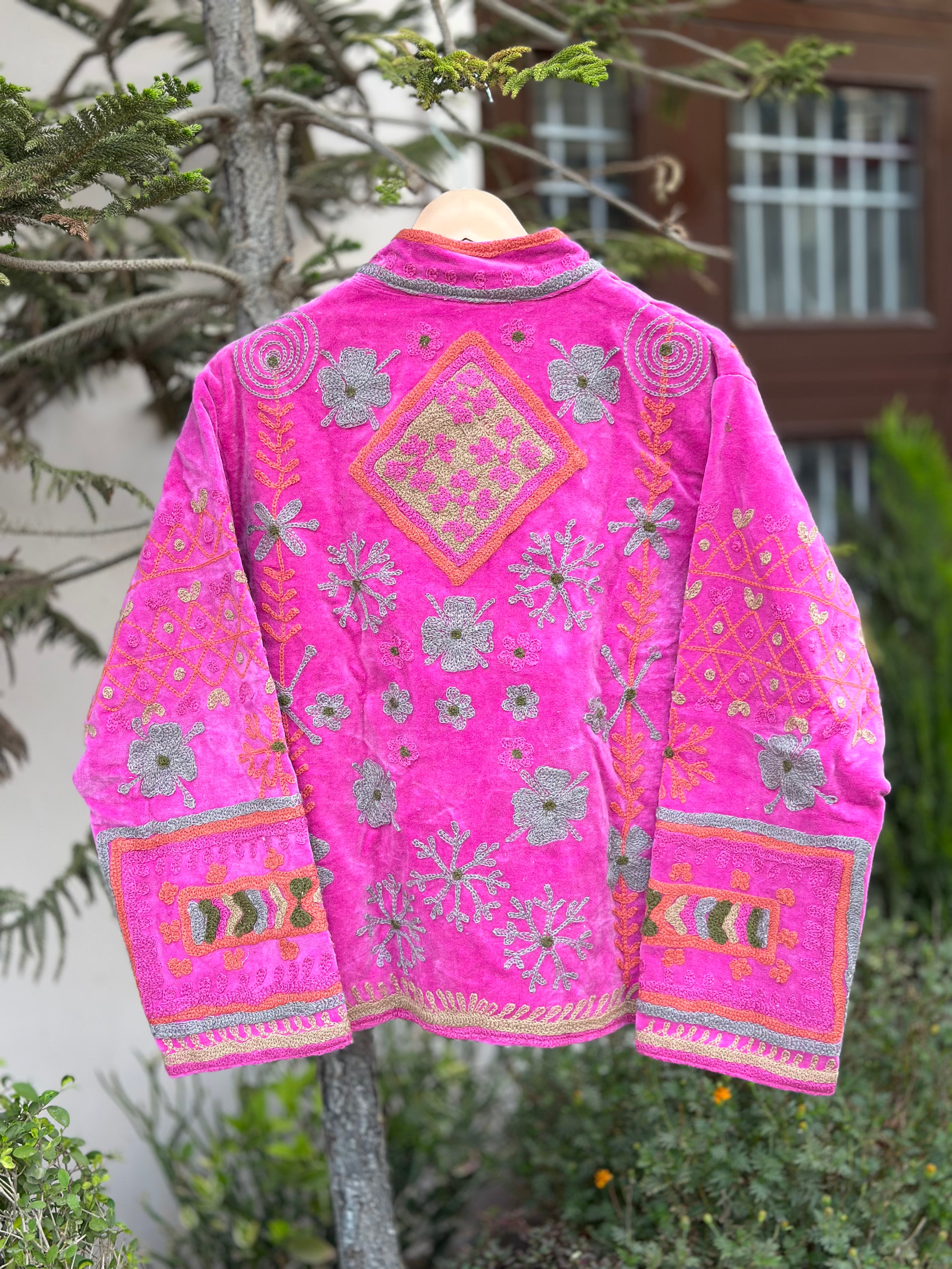 Baby Pink Bloom Handcrafted Velvet Jacket
