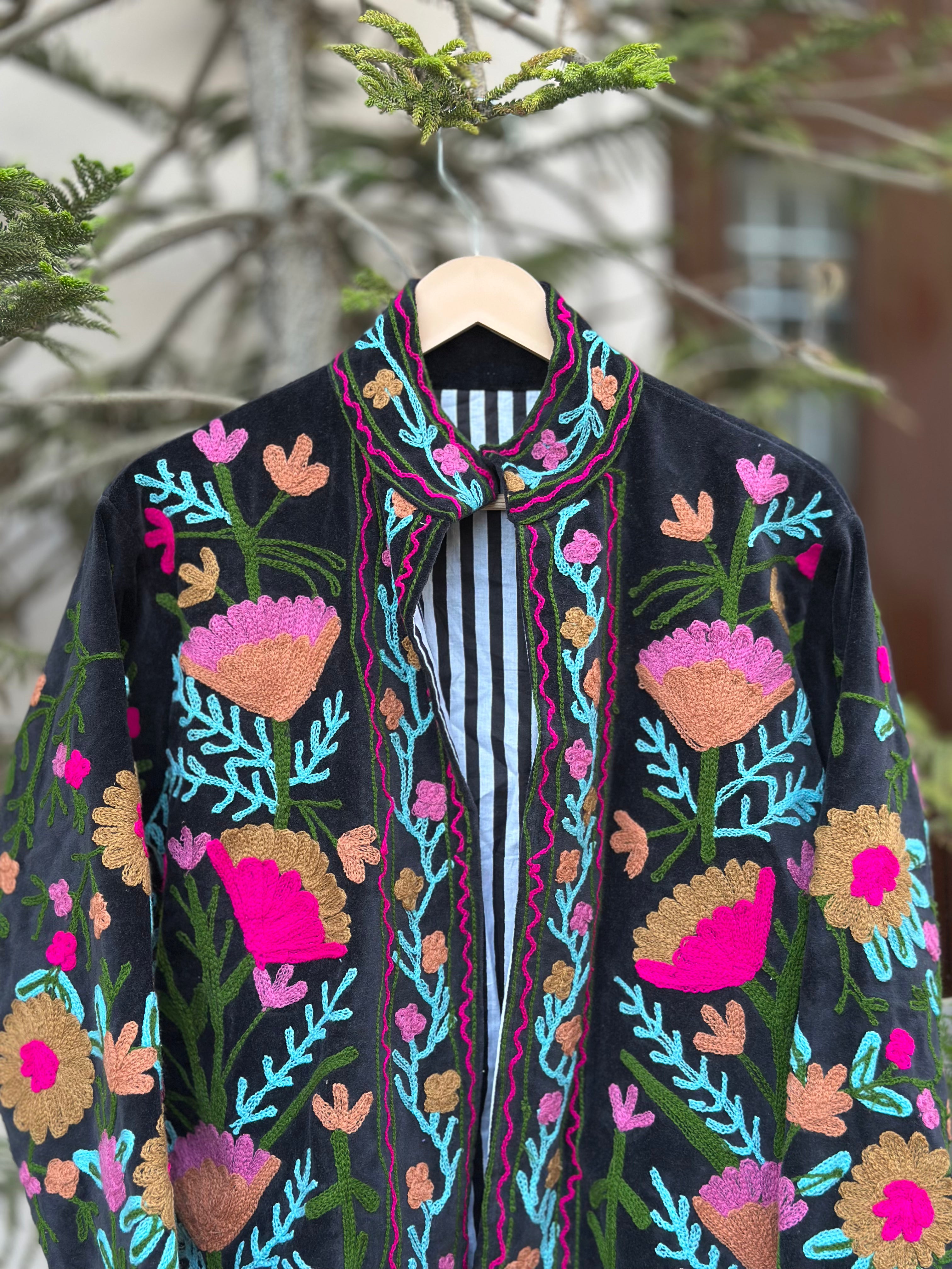 Black Garden Embroidered Velvet Jacket