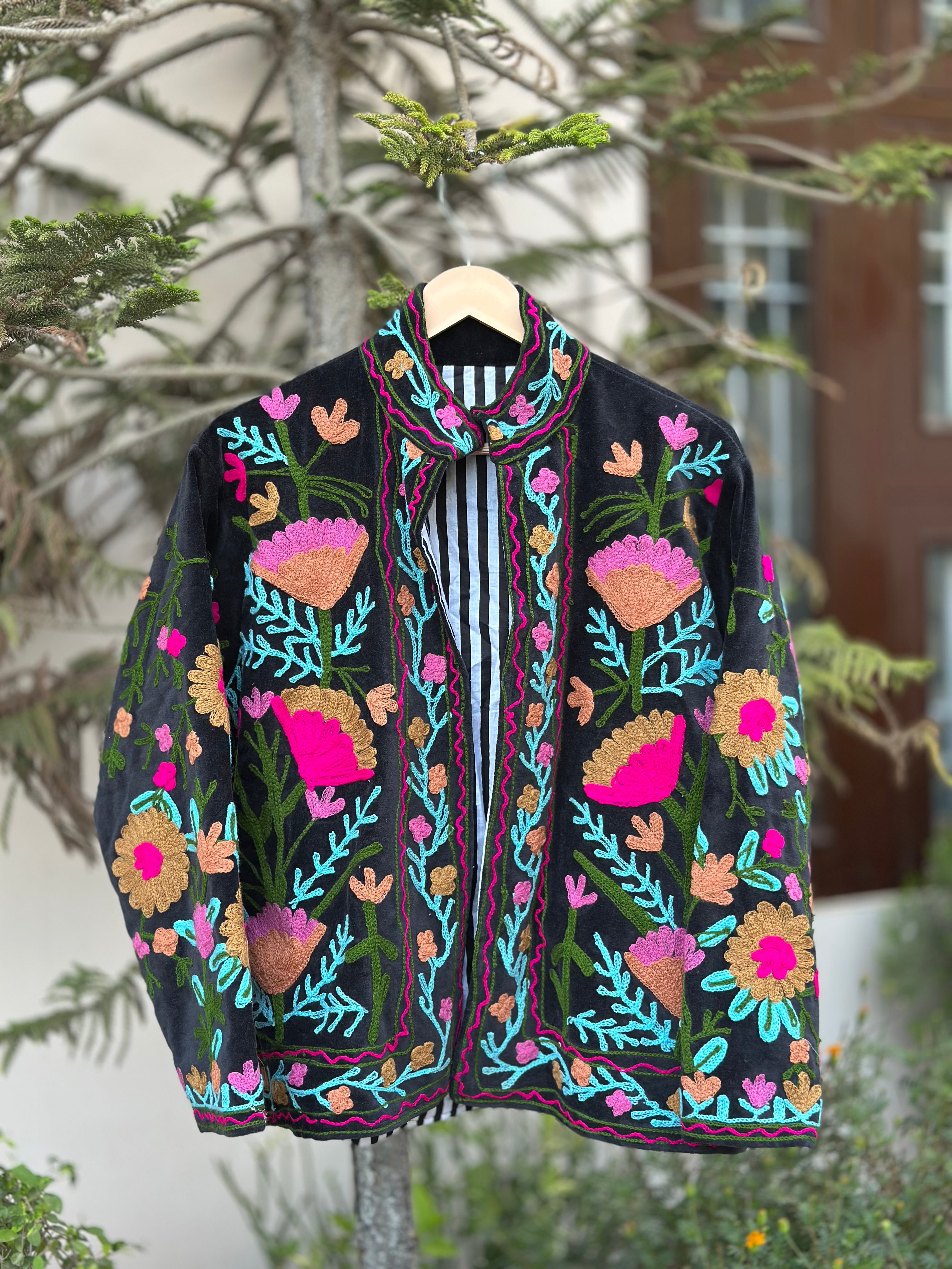 Black Garden Embroidered Velvet Jacket
