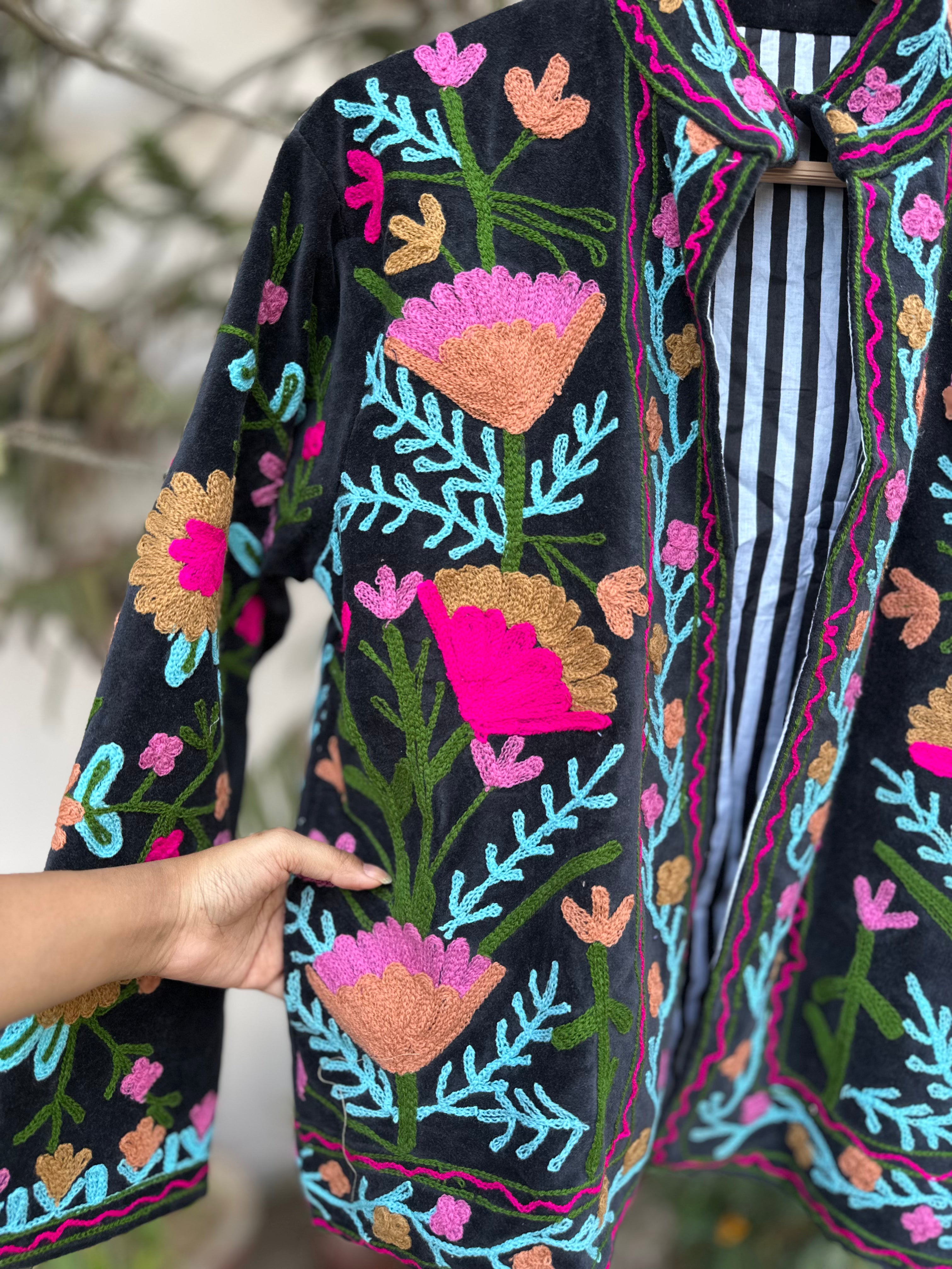 Black Garden Embroidered Velvet Jacket