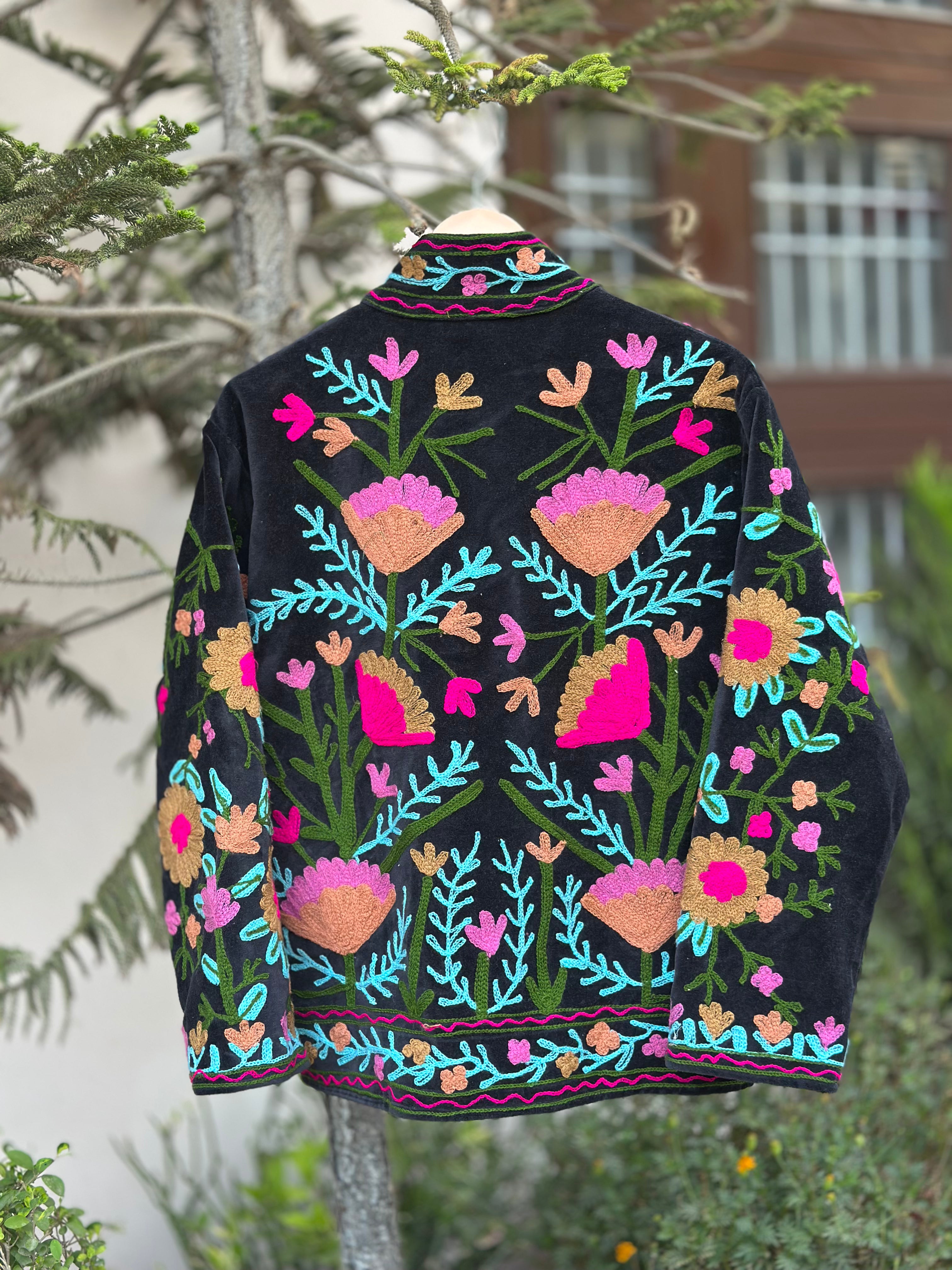 Black Garden Embroidered Velvet Jacket