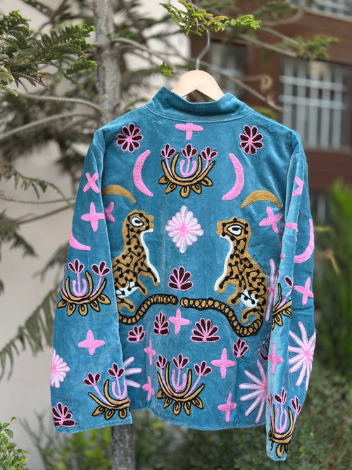 Azure Wild Embroidered Velvet Jacket