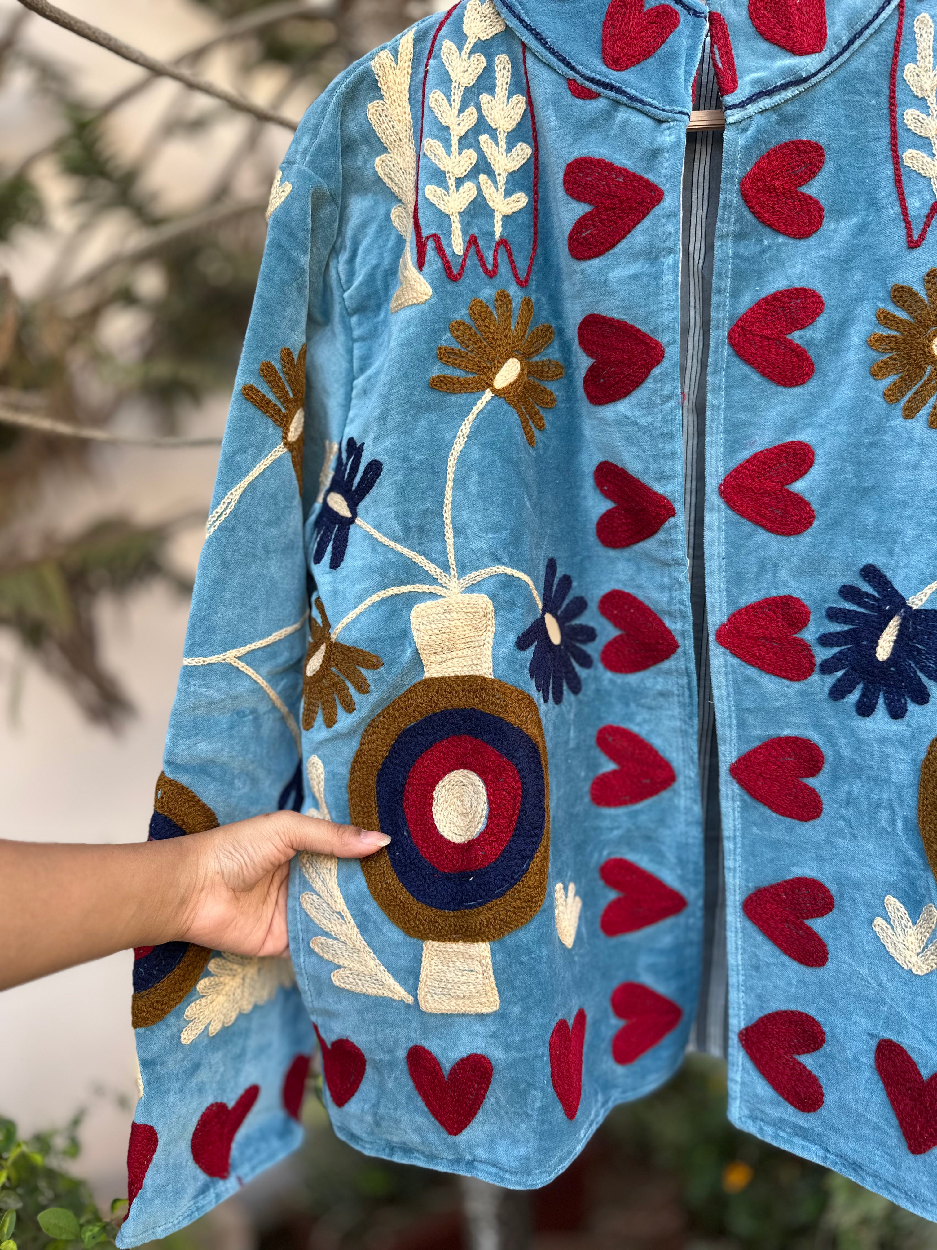 “Dreams” Blue Velvet Suzani Jacket