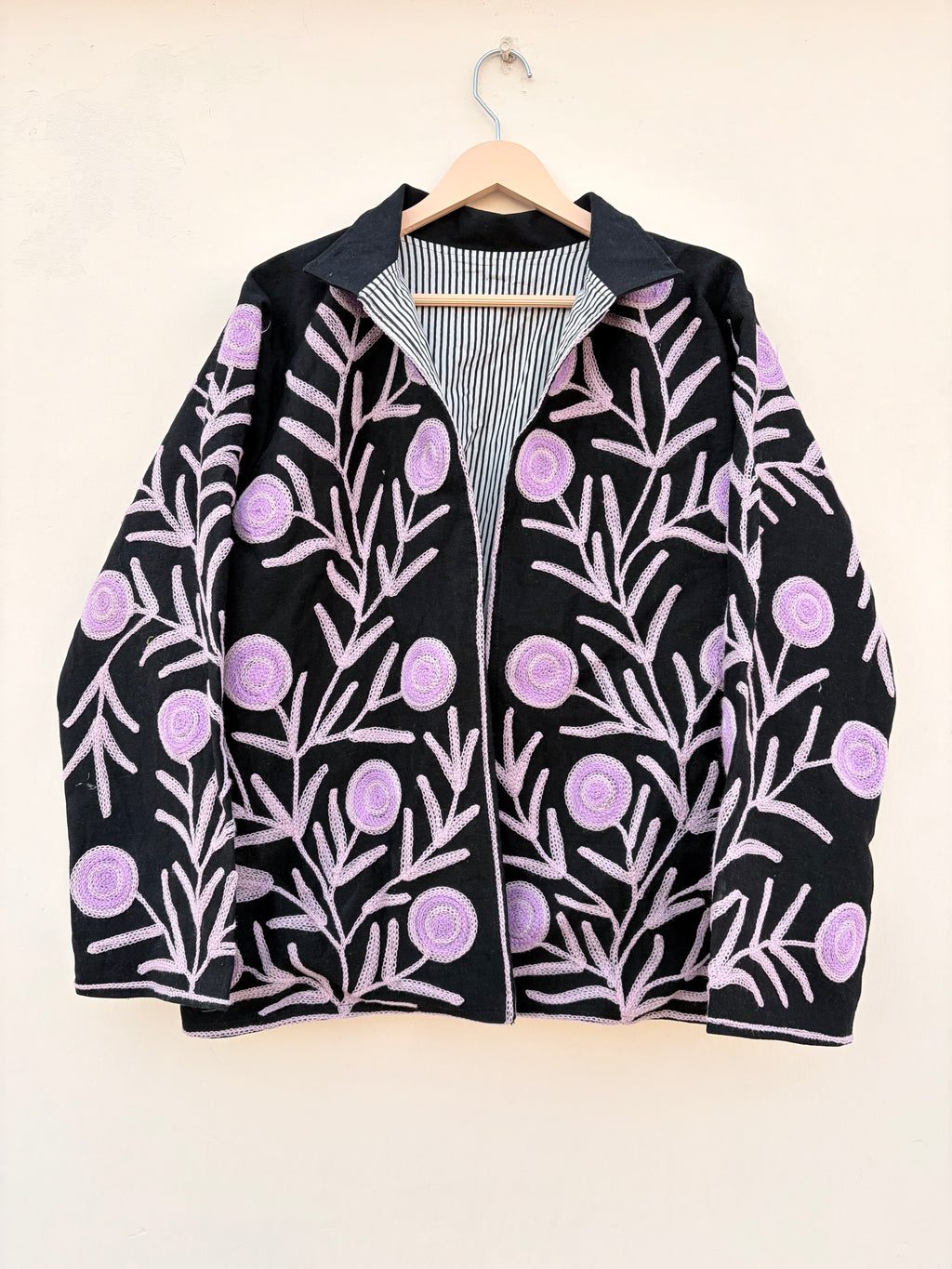Black Floral Embroidered Denim Jacket