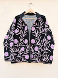 Black Floral Embroidered Denim Jacket