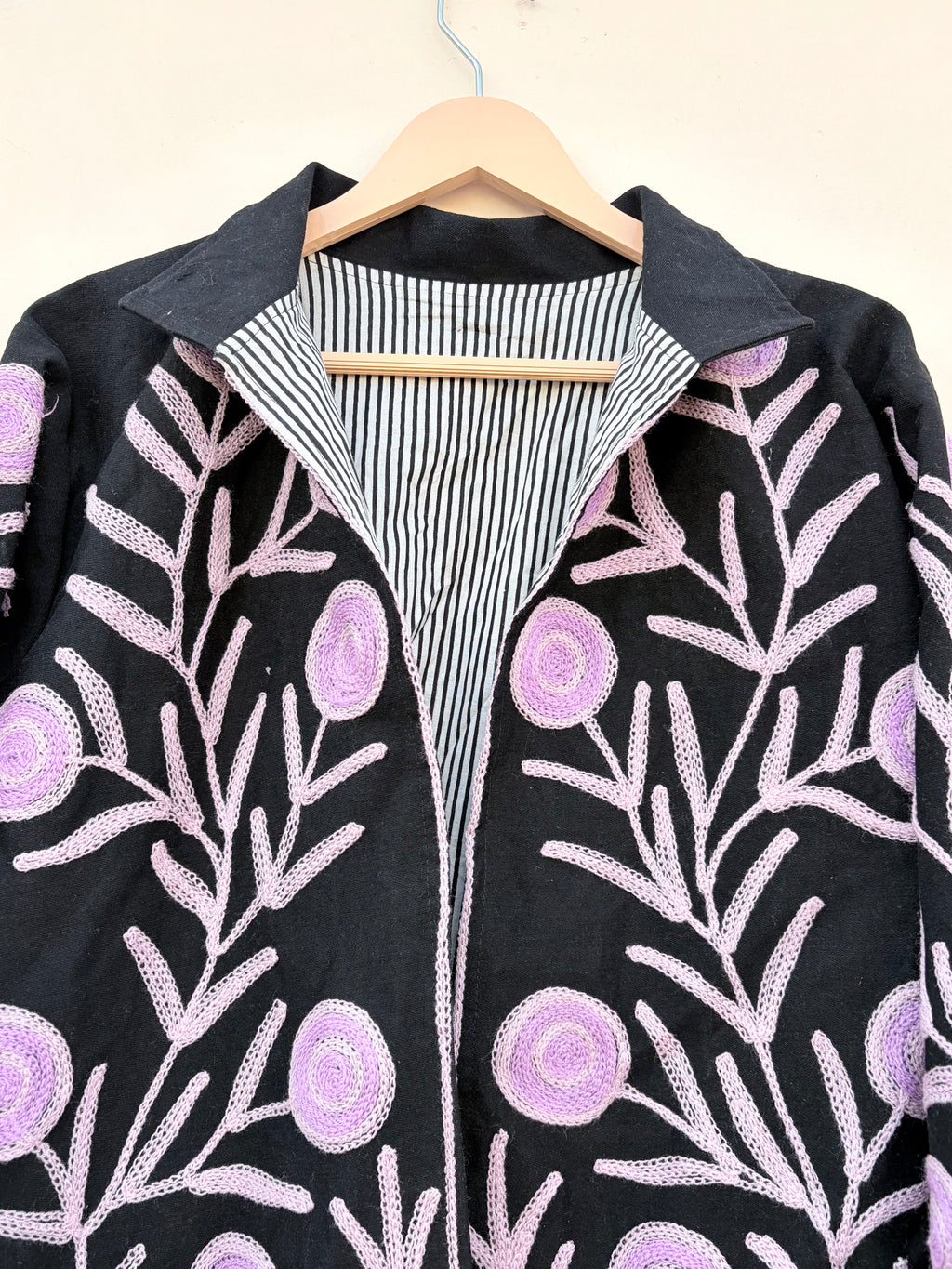 Black Floral Embroidered Denim Jacket