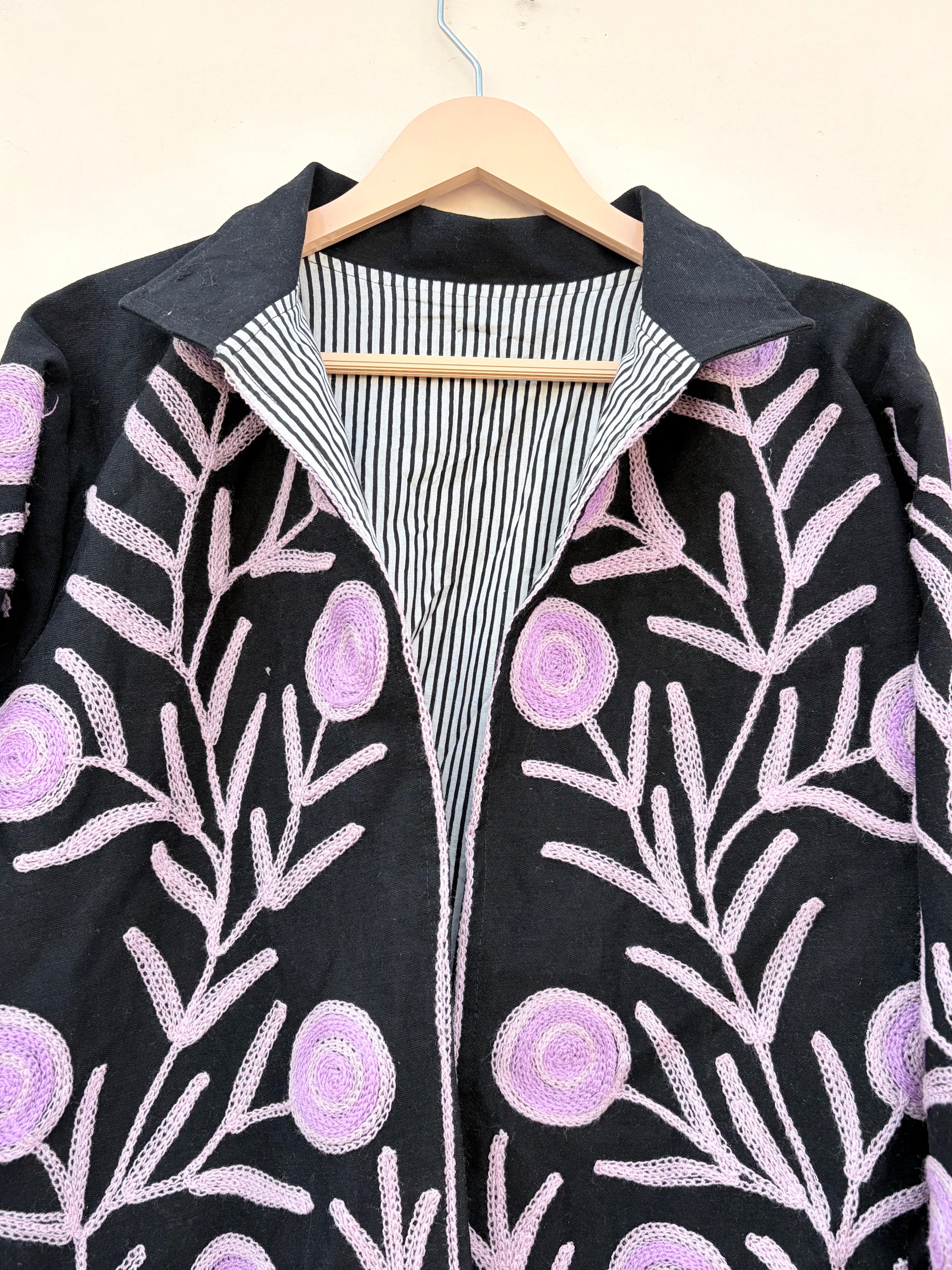 Black Floral Embroidered Denim Jacket