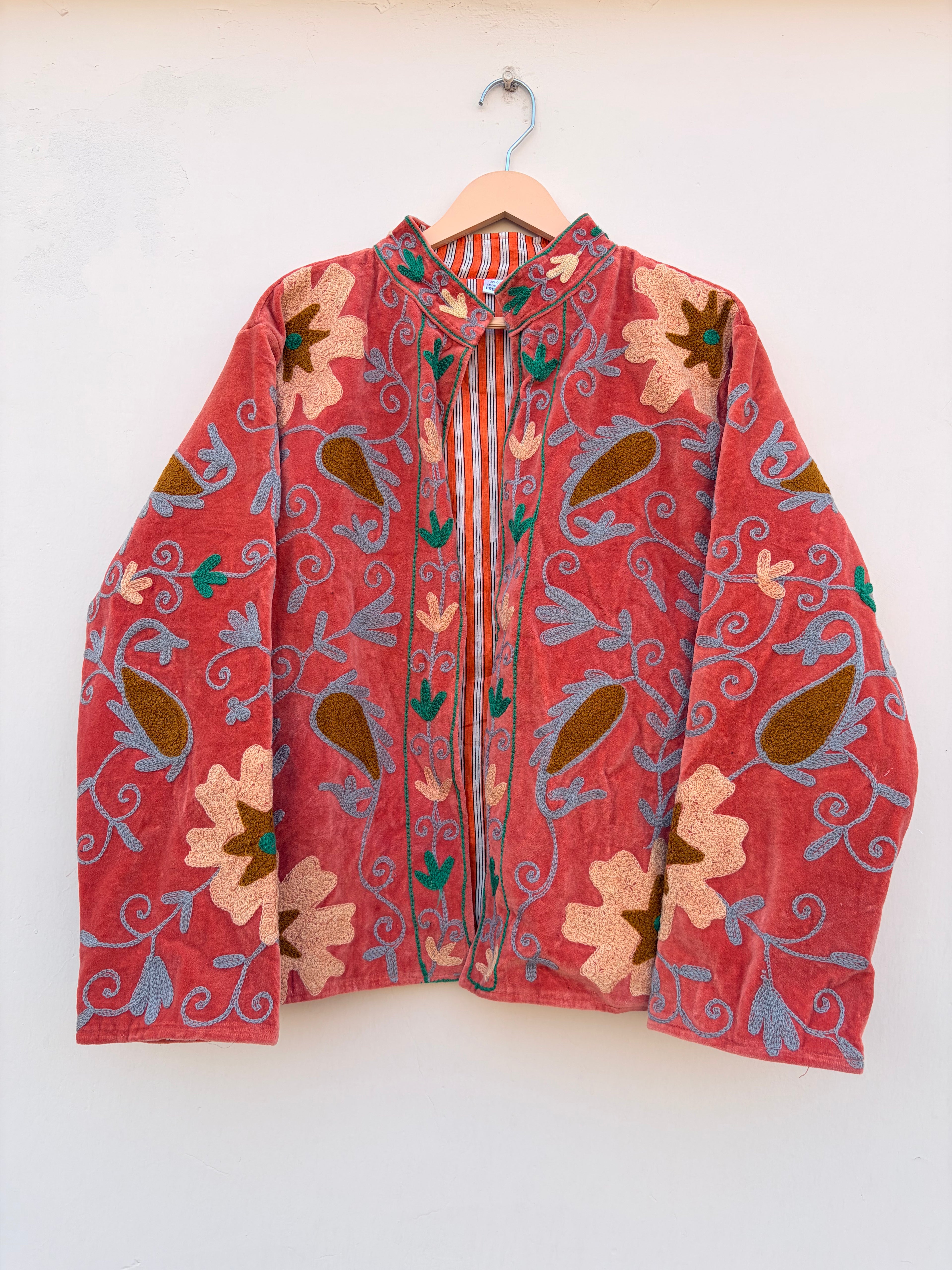 Blush Pink Floral Embroidered Velvet Jacket