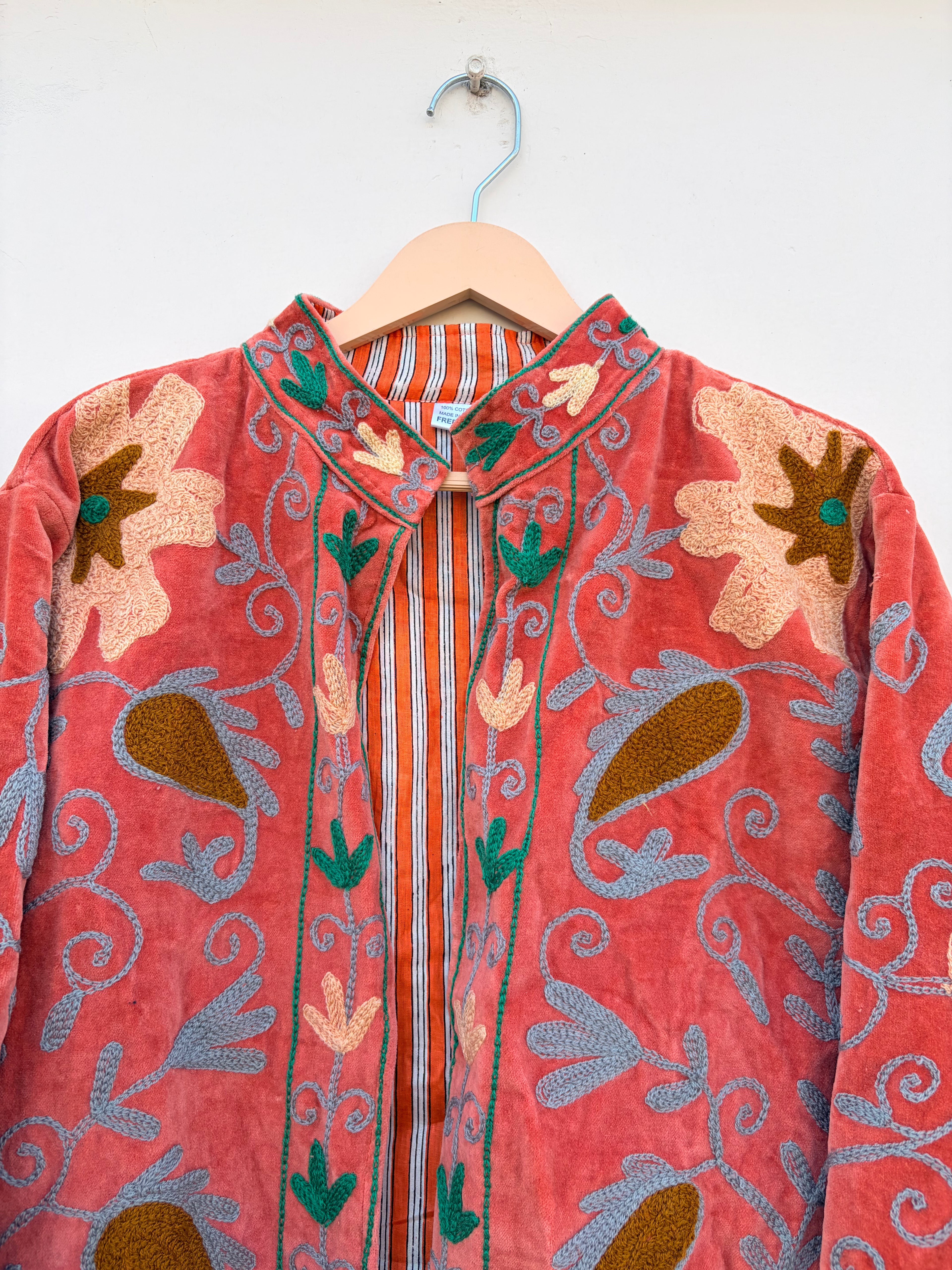 Blush Pink Floral Embroidered Velvet Jacket
