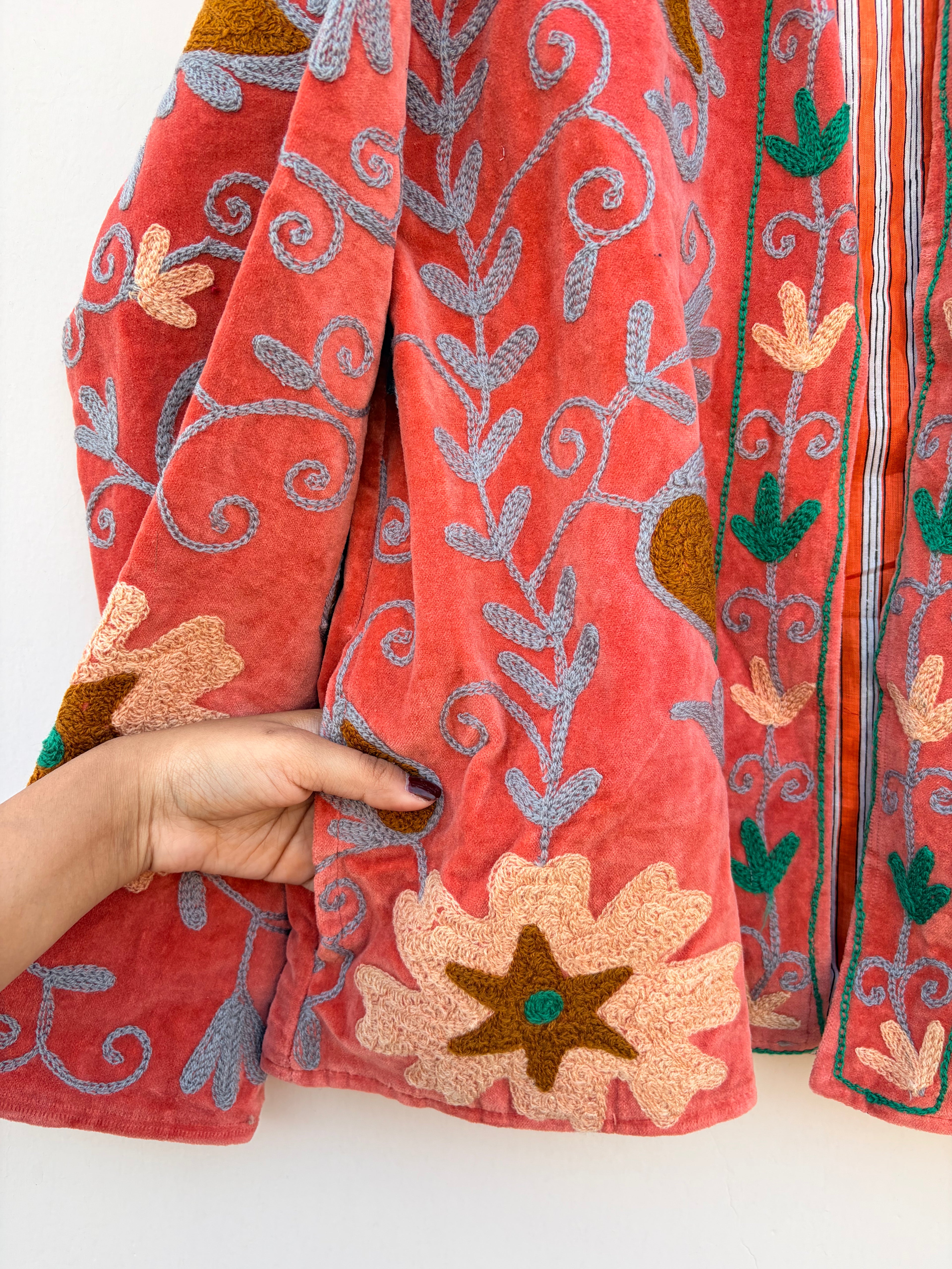 Blush Pink Floral Embroidered Velvet Jacket