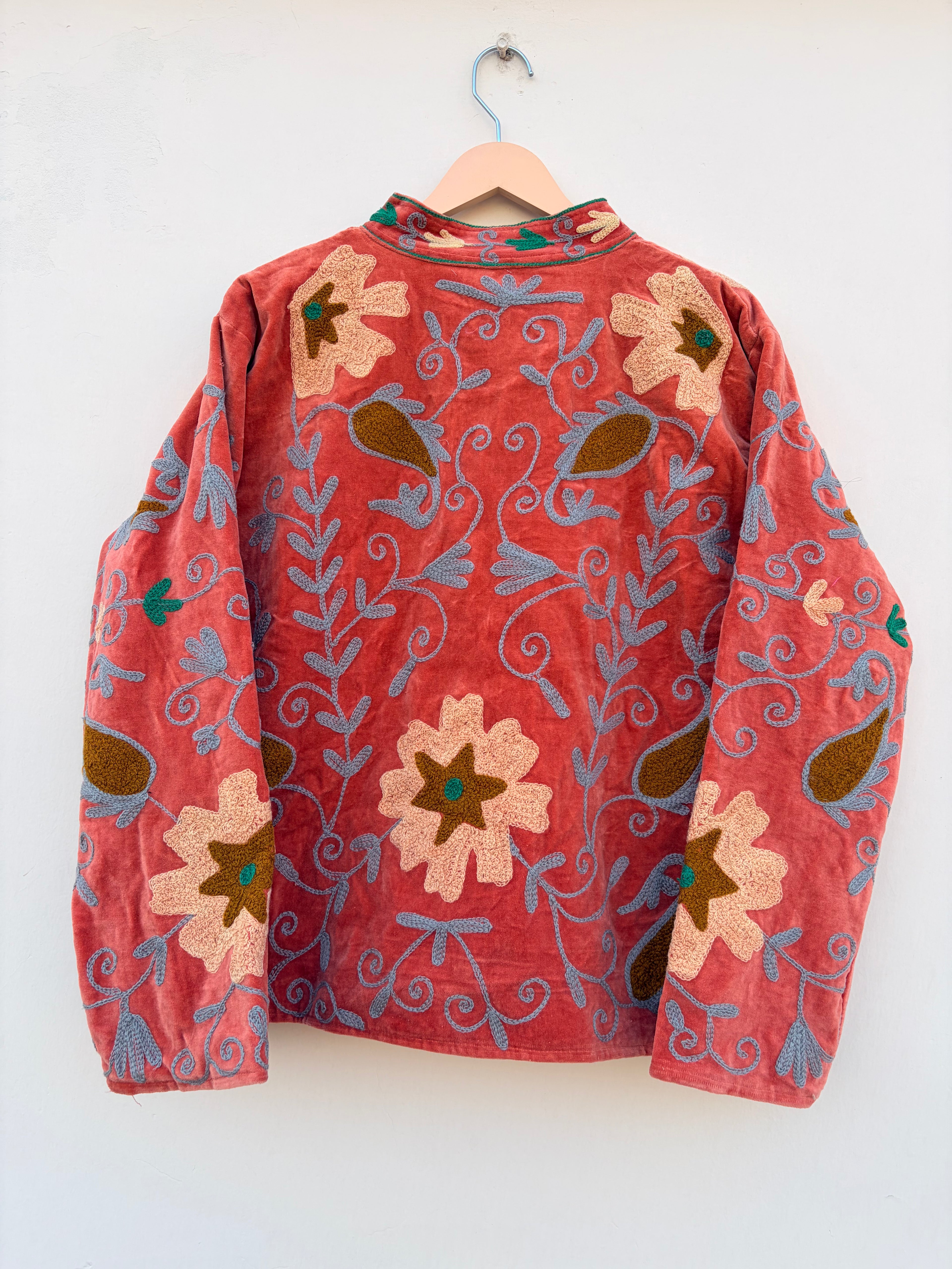 Blush Pink Floral Embroidered Velvet Jacket