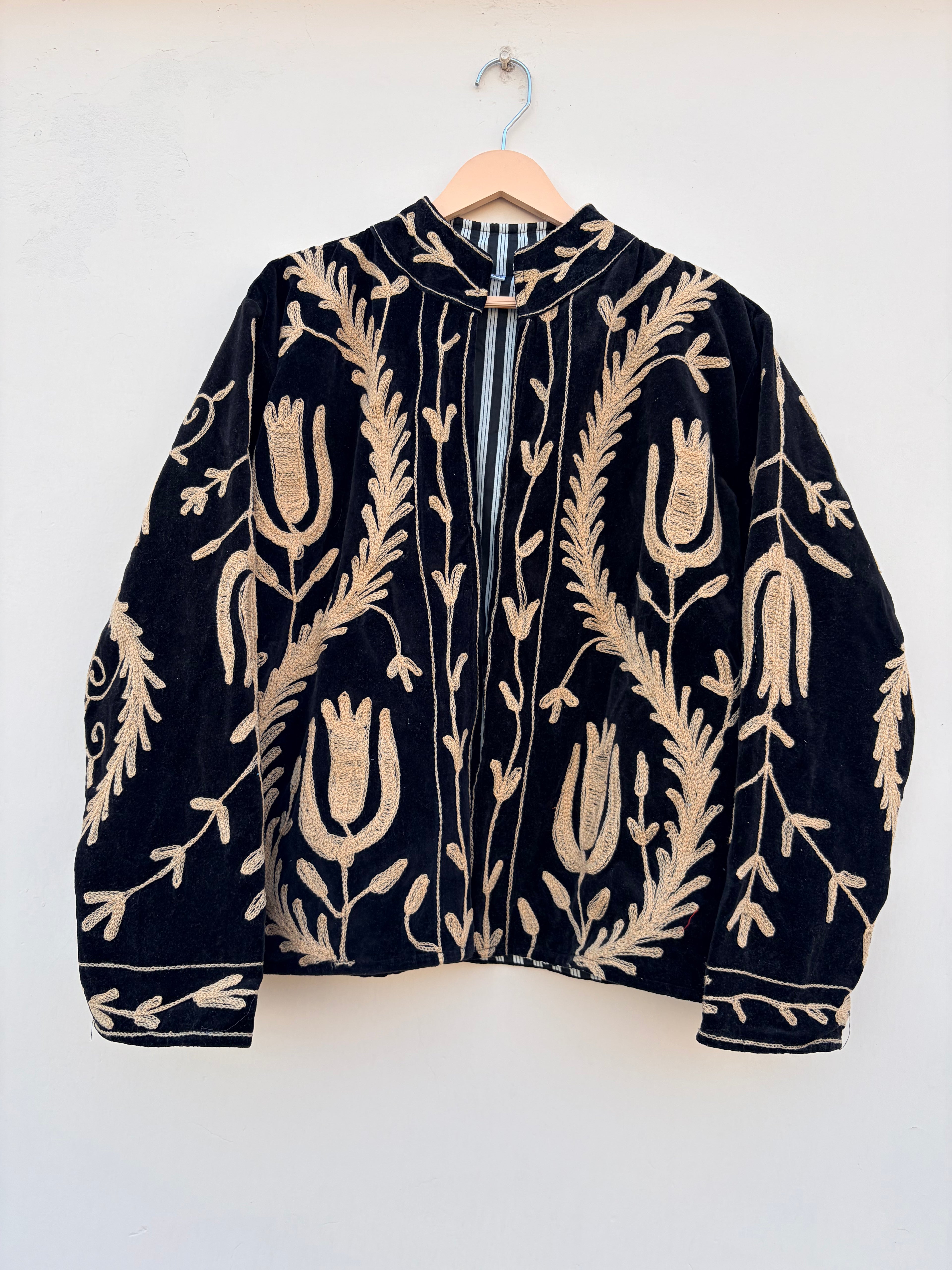 Black Embroidered Floral Velvet Jacket