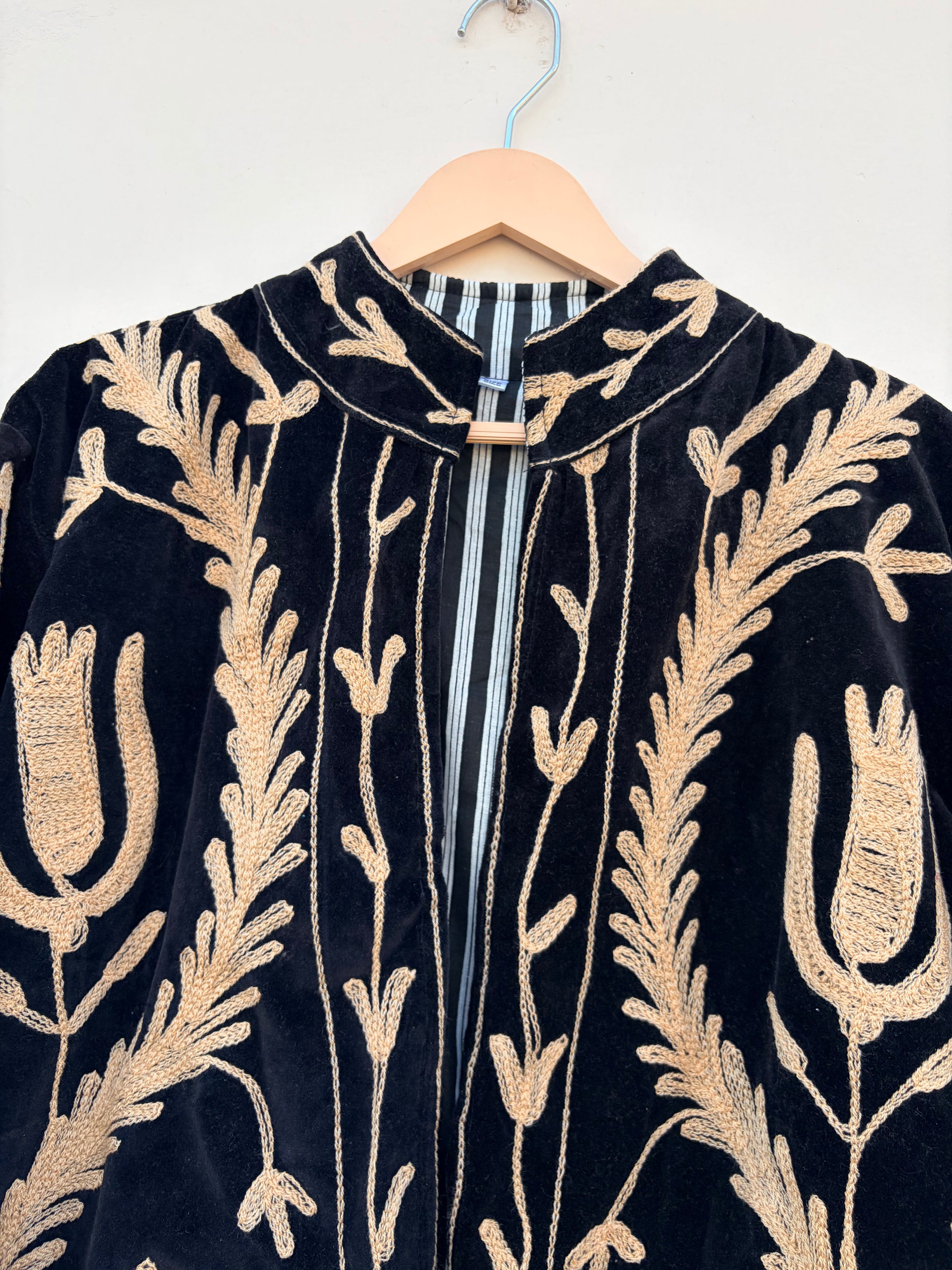 Black Embroidered Floral Velvet Jacket