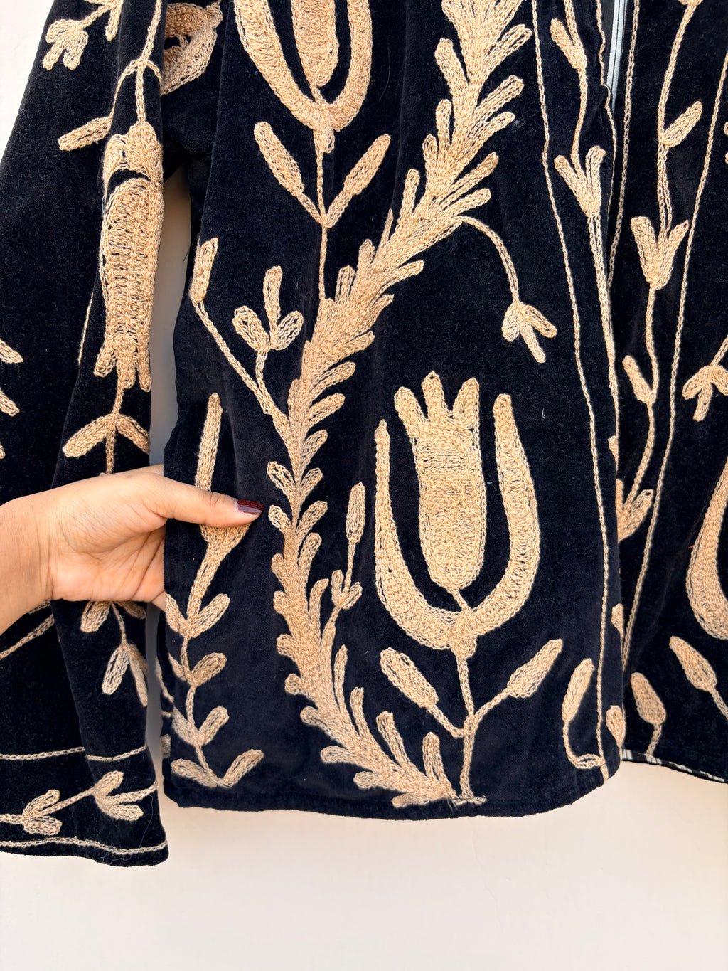 Black Embroidered Floral Velvet Jacket