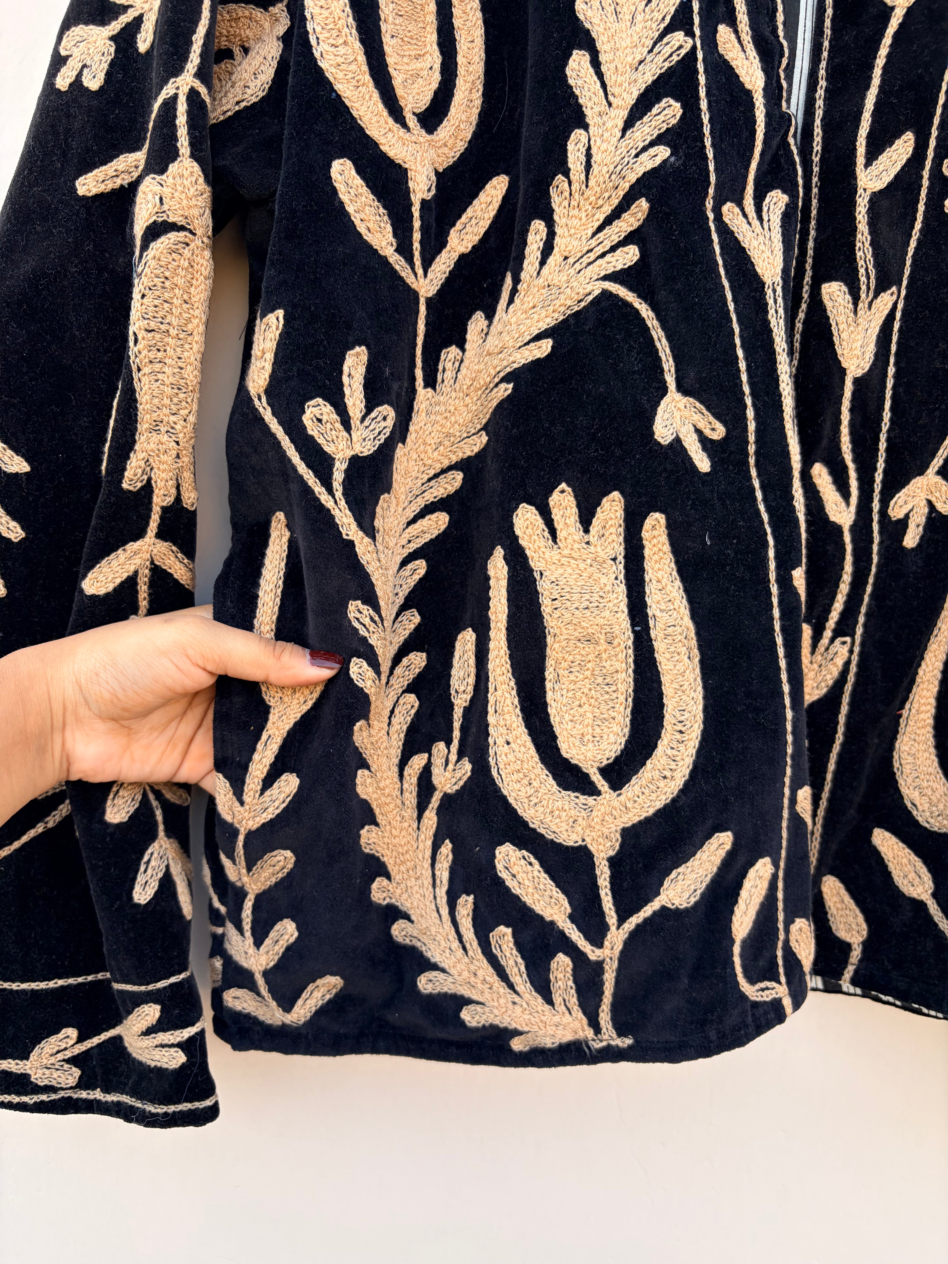 Black Embroidered Floral Velvet Jacket