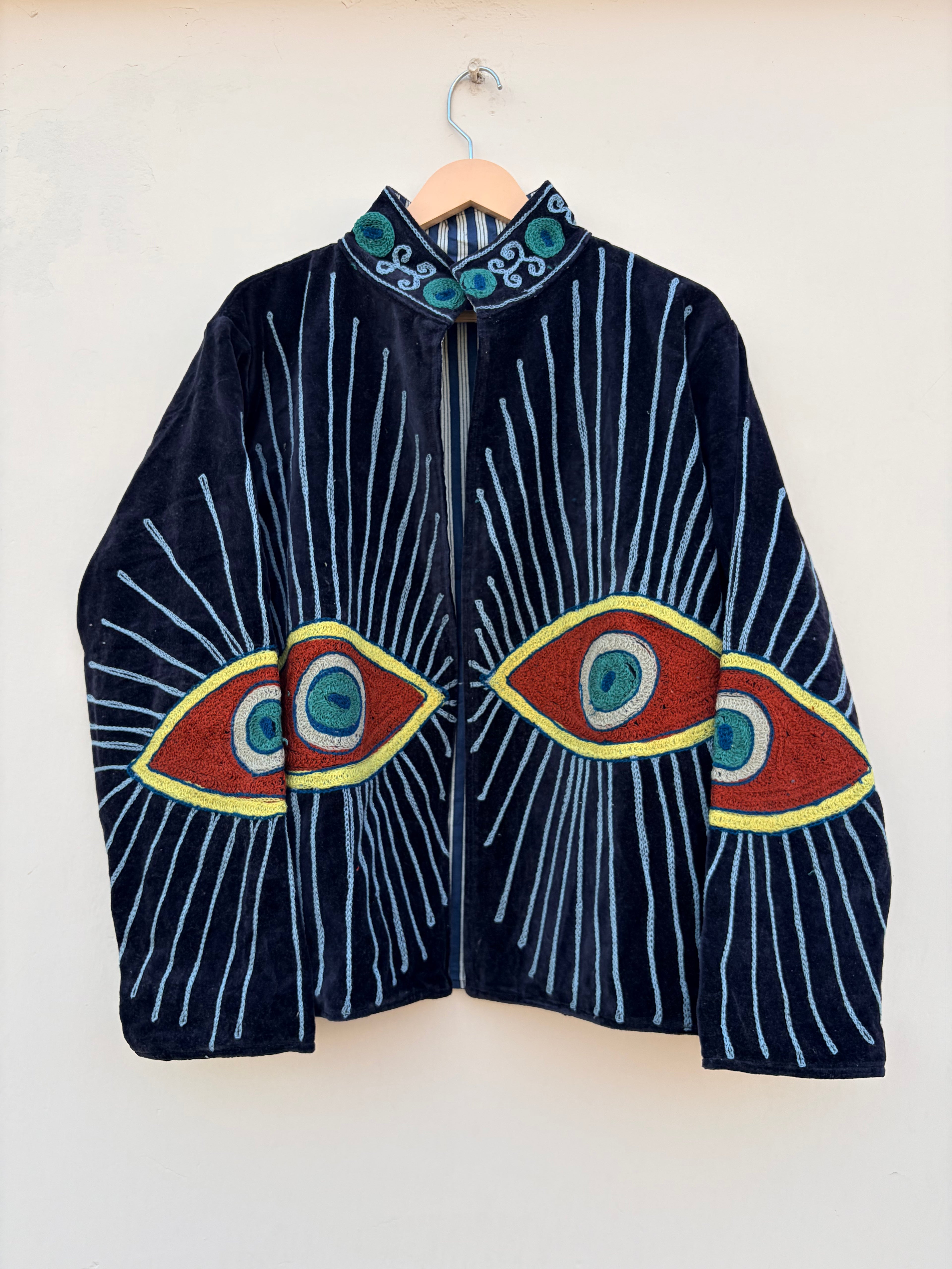 Midnight Evil Eye Embroidered Velvet Jacket