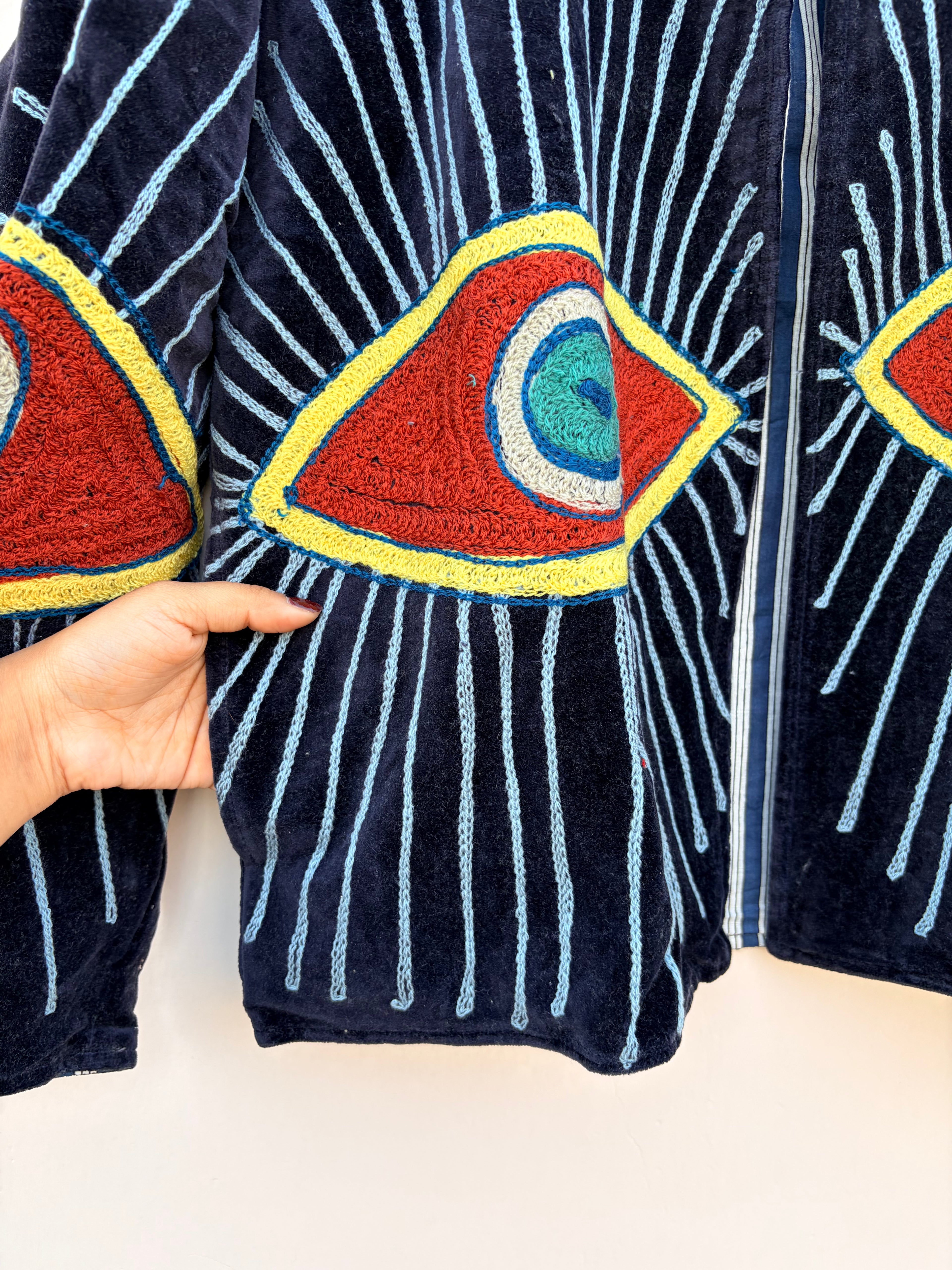 Midnight Evil Eye Embroidered Velvet Jacket