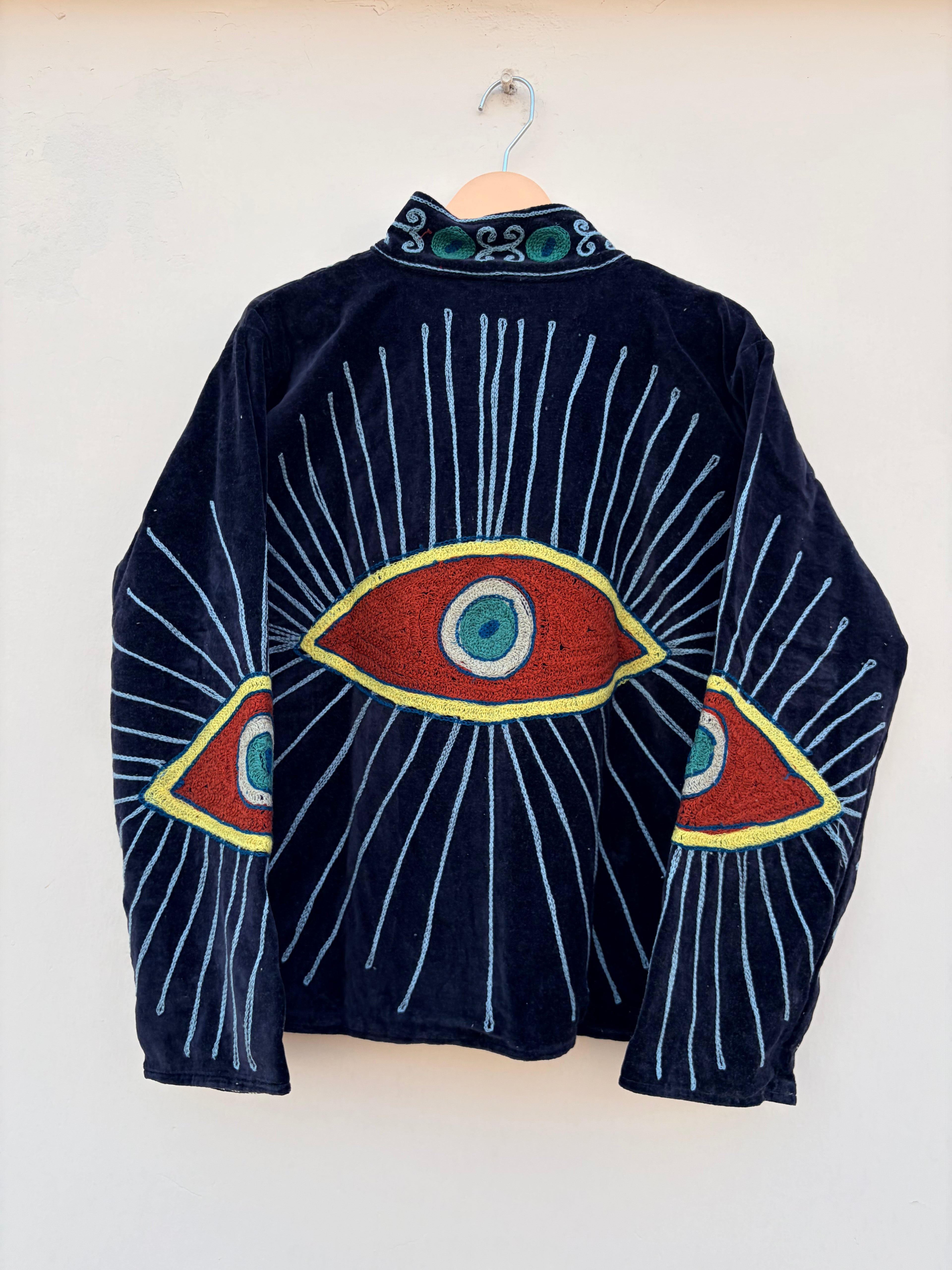 Midnight Evil Eye Embroidered Velvet Jacket