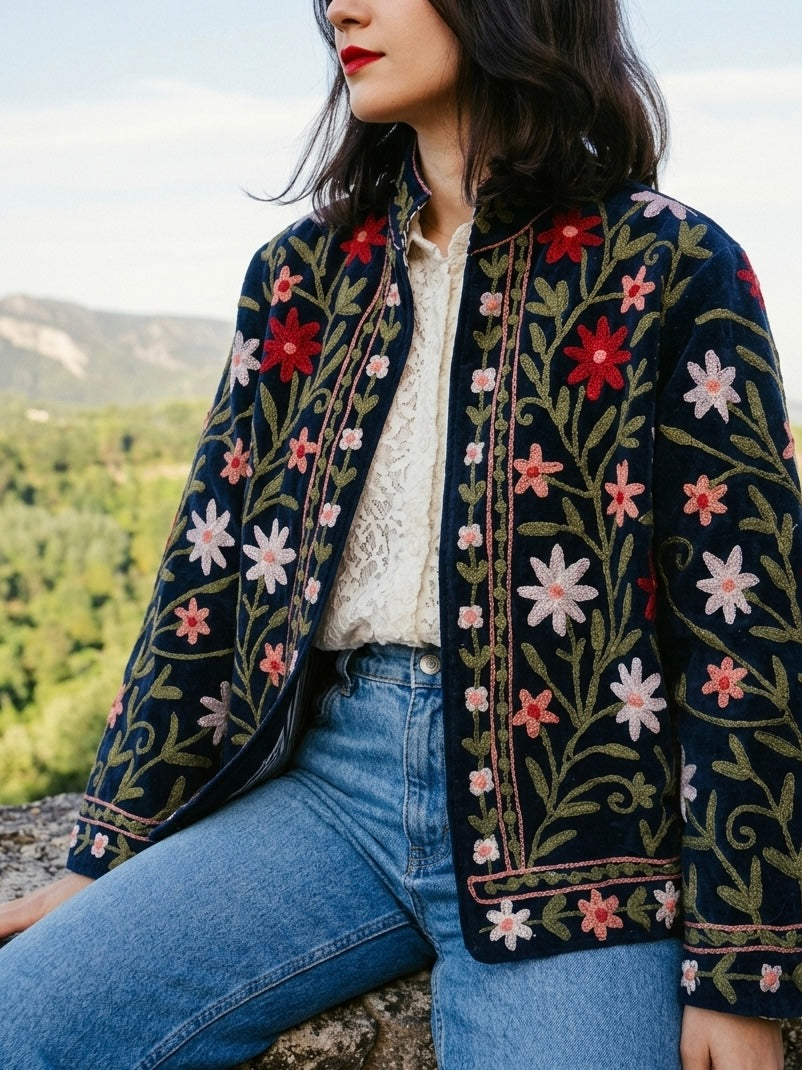 Black Blossom Embroidered Statement Jacket