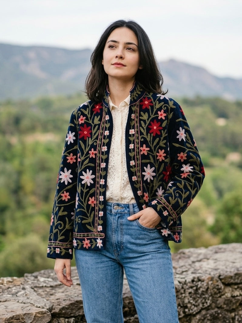 Black Blossom Embroidered Statement Jacket