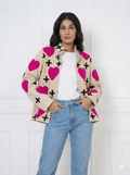 Beige Velvet Heart Print Jacket
