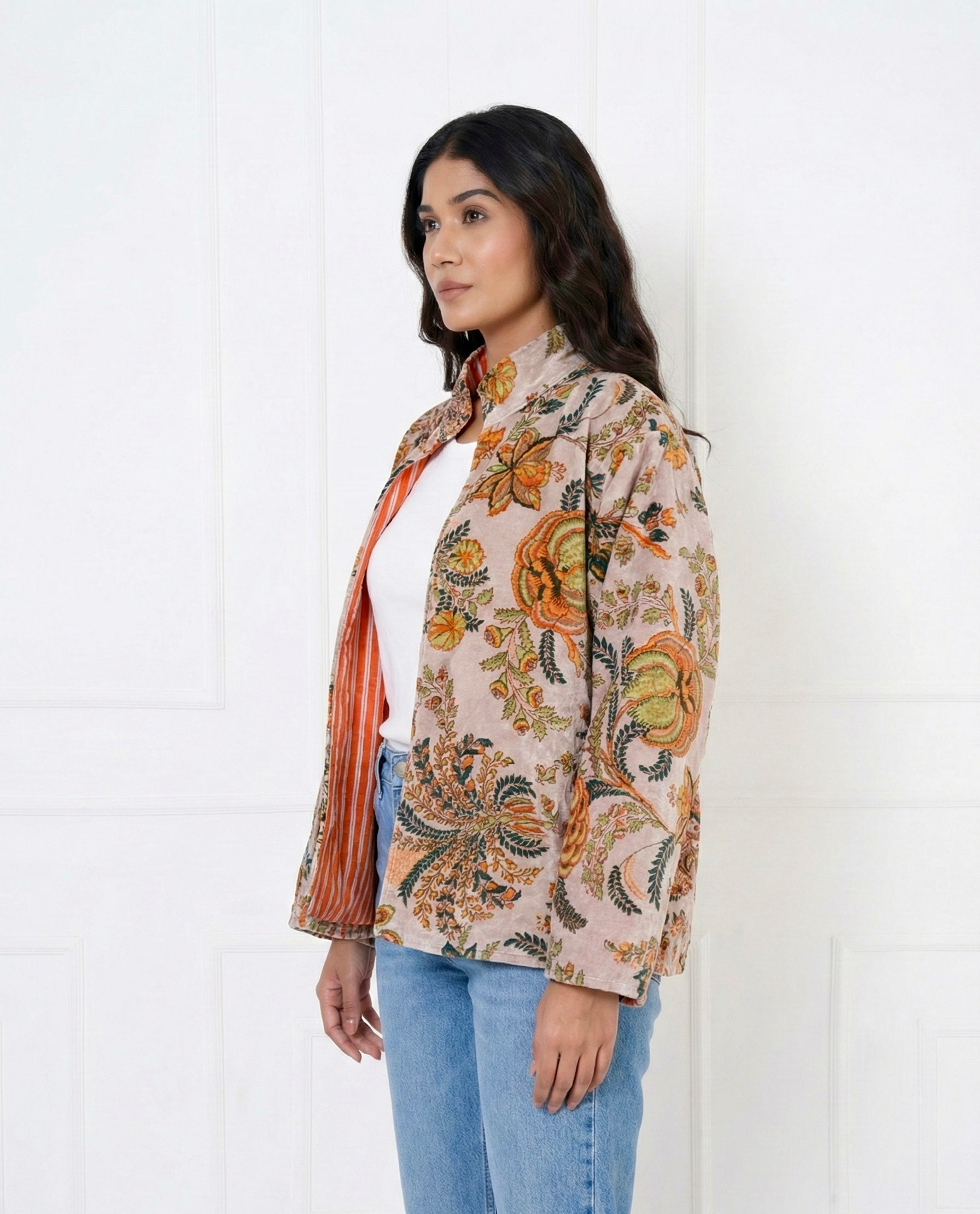 Blush Floral Printed Velvet Jacket