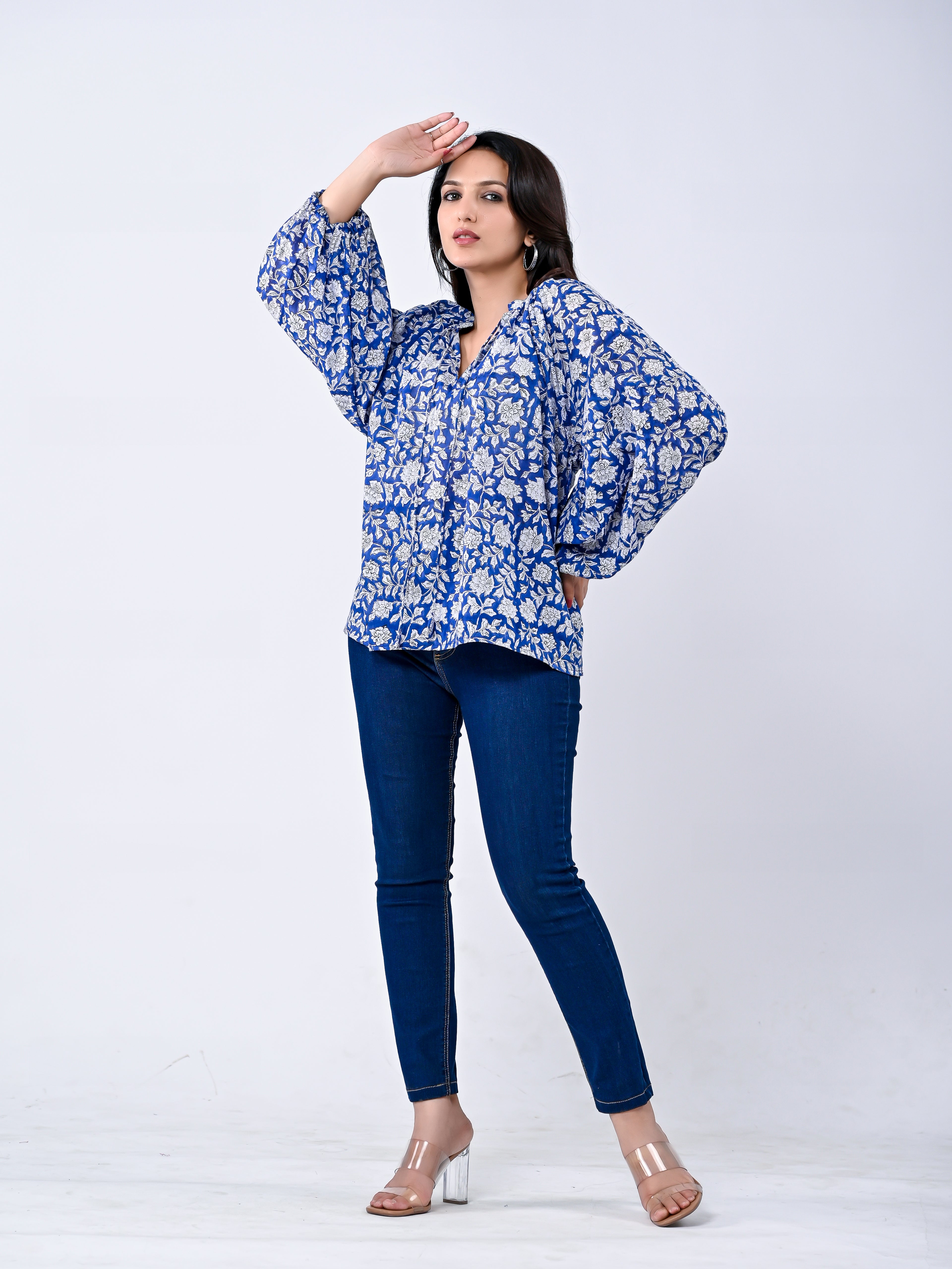Charming Blue Floral Women’s Top