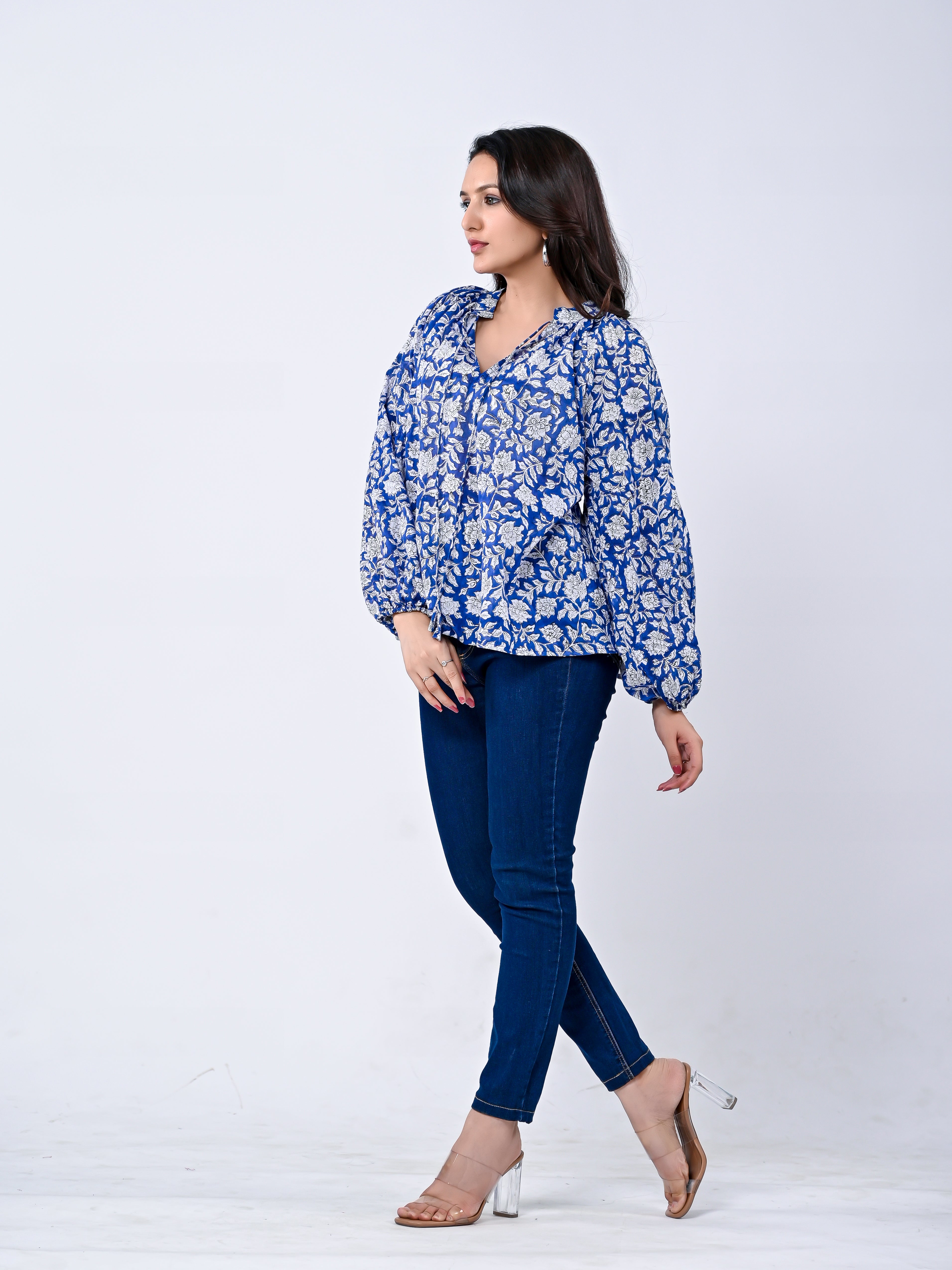 Charming Blue Floral Women’s Top