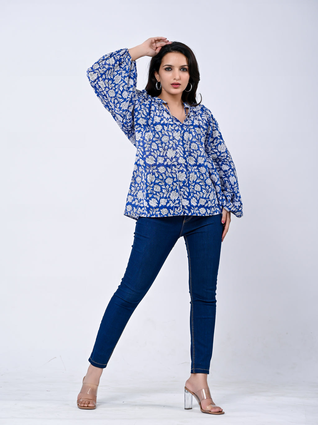 Charming Blue Floral Women’s Top
