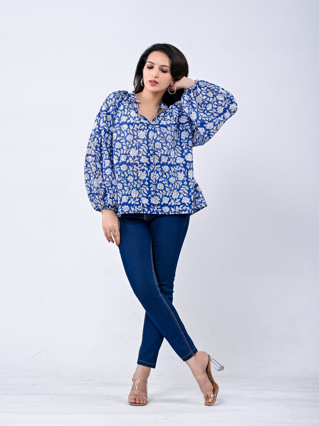 Charming Blue Floral Women’s Top
