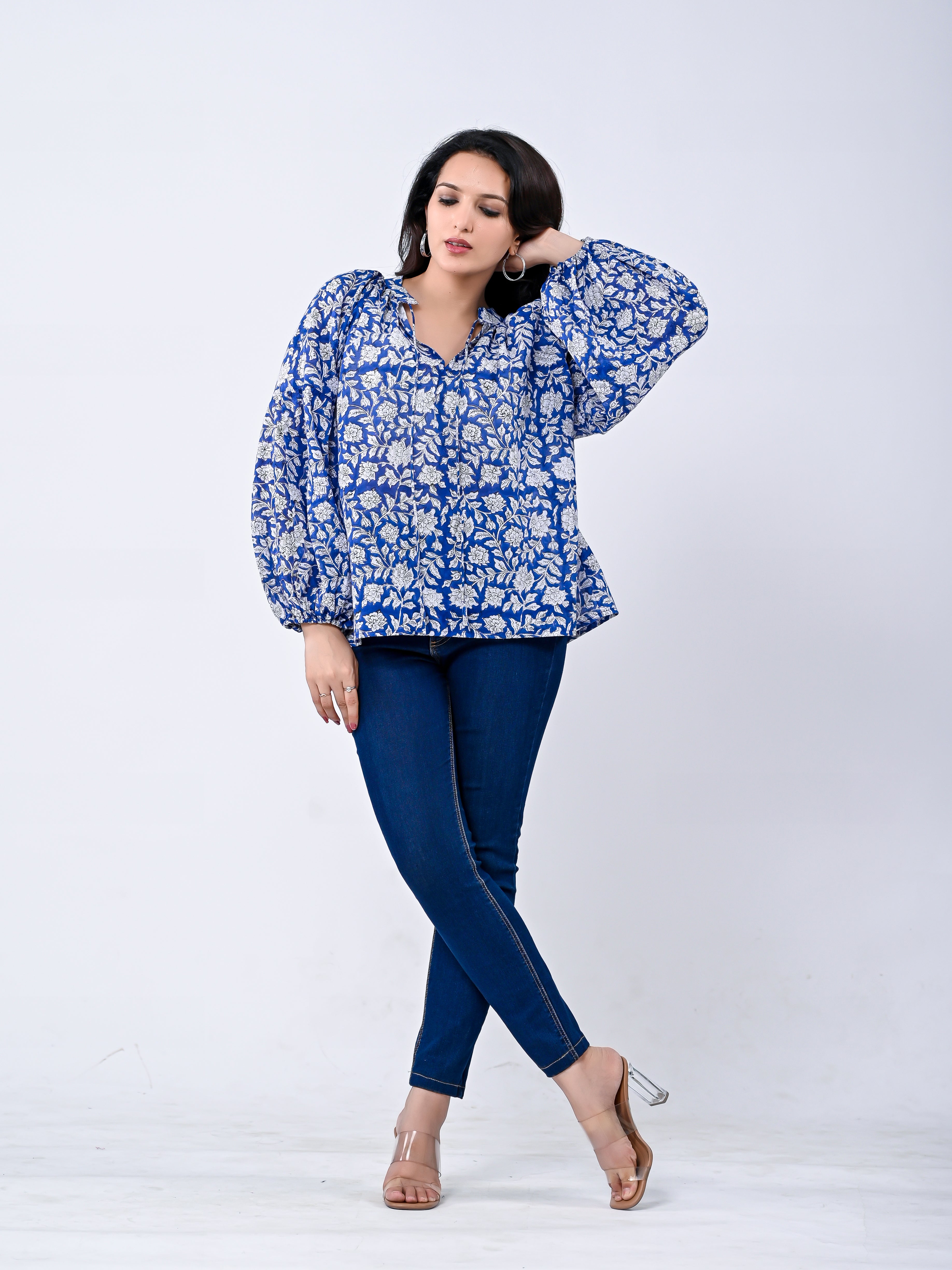 Charming Blue Floral Women’s Top