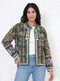 Olive Green Floral Embroidered Velvet Jacket