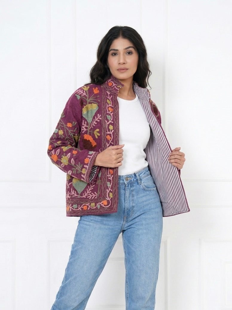 Berry Floral Embroidered Cotton TNT fabric