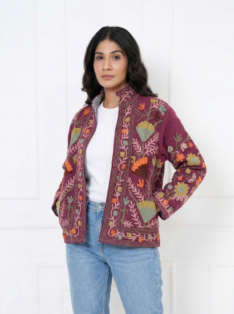 Berry Floral Embroidered Cotton TNT fabric