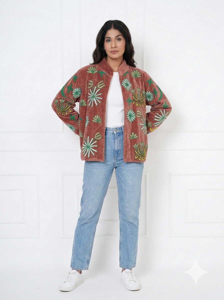Wild Leopard Embroidered Velvet Jacket