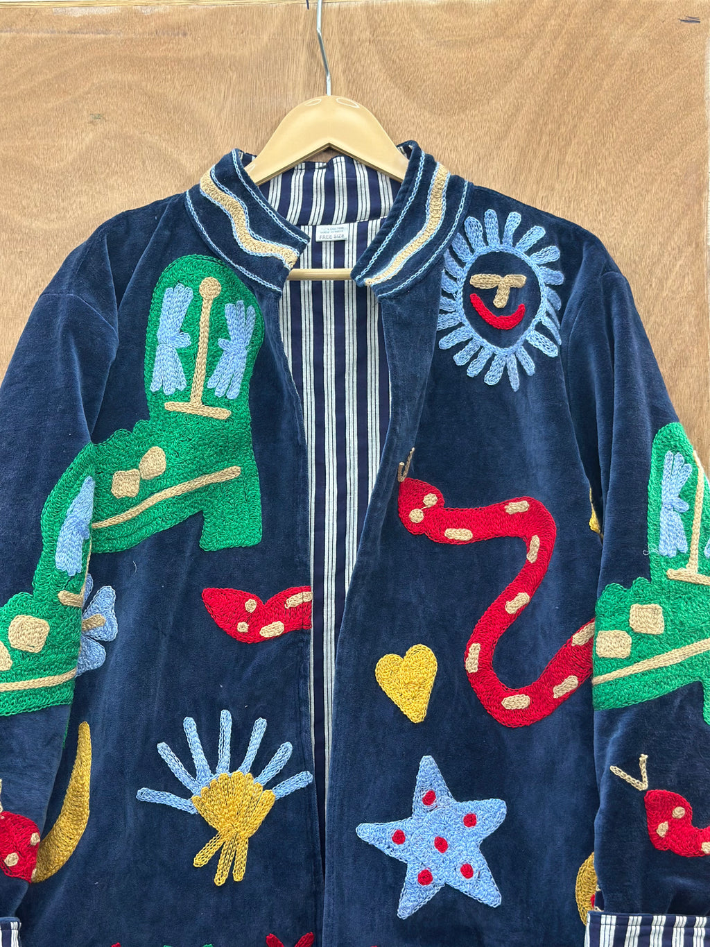 “Midnight” Blue Velvet Embroidered Statement Jacket