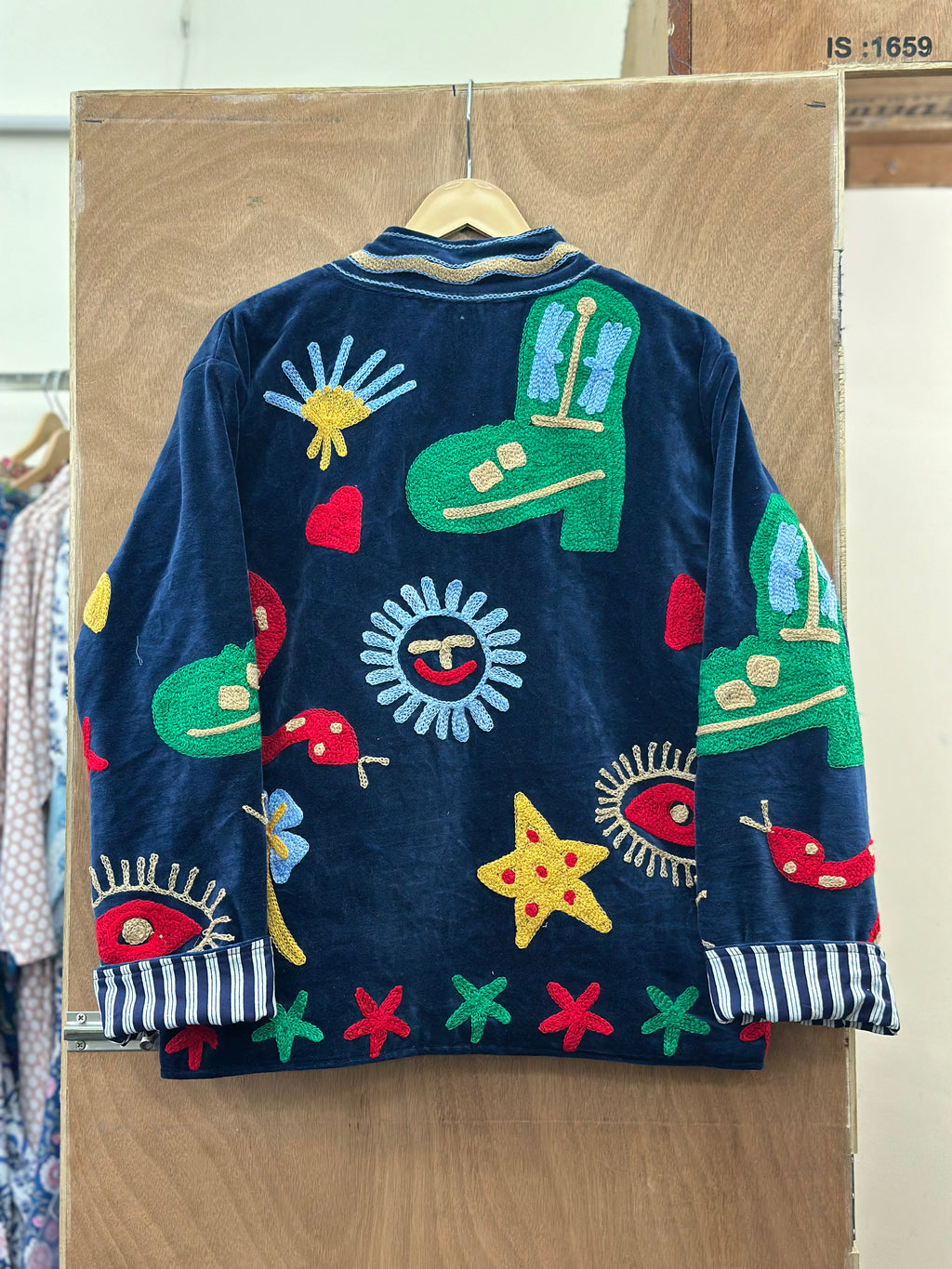 “Midnight” Blue Velvet Embroidered Statement Jacket